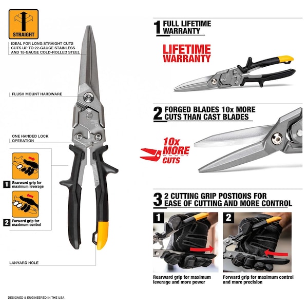 Toughbuilt Straight Long Cut Aviation Snips TB-H4-60-SL - main